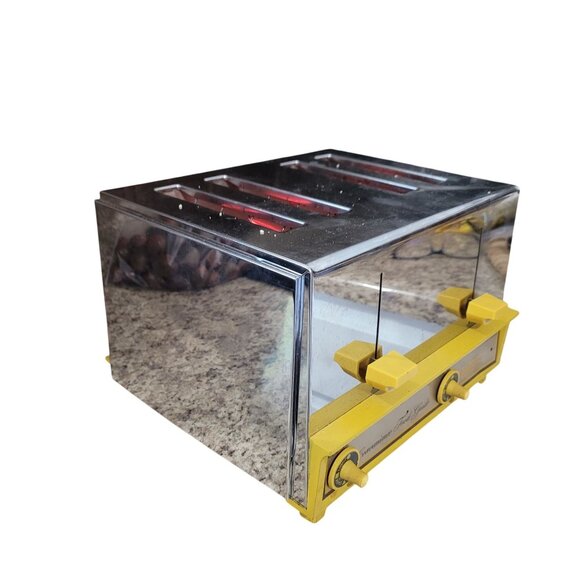 Vintage Sears & Roebuck 4-Slice Toaster Chrome & Yellow Retro Kitchen Appliance - Picture 3 of 16